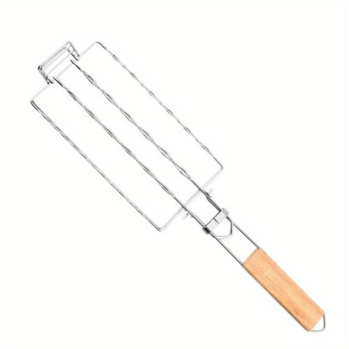 1pc Sausage Grill Net BBQ Tools 304 Stainless Steel Corn Grill Removable Folding Portable Grill Net Clip; Household Barbecue Tool; Kitchen Utensi