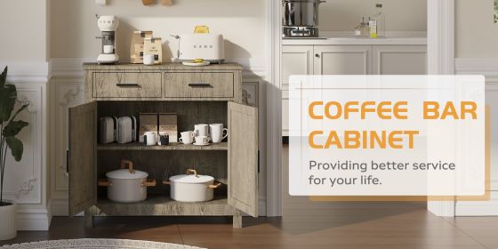 Kitchen Storage Cabinet, Modern Farmhouse Buffet Cabinet with Storage, Coffee Bar with 2 Drawers and 2 Doors, Floor Sideboard Buffet for Living R