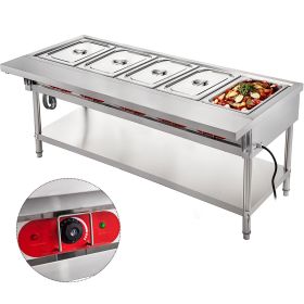 VEVOR Commercial Electric Food Warmer 5 Pot Steam Table Food Warmer 18 Quart/Pan with Lids with 7 Inch Cutting Board Food Grade Stainless Steel S