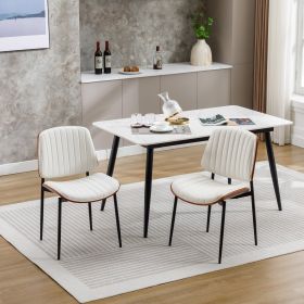 Dining Chairs Set of 2 Mid Century Modern Retro Faux Leather Chair with Bentwood Upholstered Seat Metal Legs Adjustable Foot for Kitchen Dining R