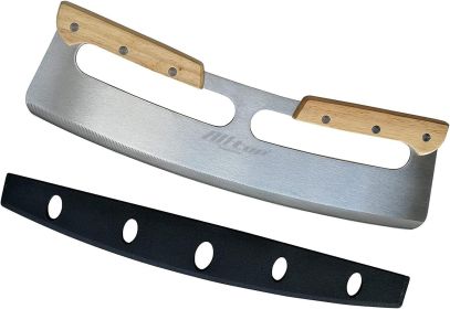 ALLTOP Pizza Cutter Rocker,Stainless Steel Blade Knife With Double Wooden Handle & Plastic Cover, Large Pizza Slicer/Chopper, Essential Kitchen T