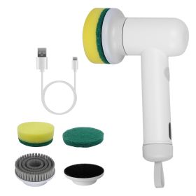 1Set Electric Handheld Spin Scrubber Cordless Cleaning Brush With 2 Rotating Speeds 3 Cleaning Brushes Rechargeable Shower Scrubber For Kitchen D (Color: White)