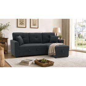 Sleeper Sofa, Sectional with Pull-Out Bed, Reversible Chaise, Storage Sectional,  Dark Gray breathable  fabric, Small Space Solution, Convertible (Option: Dark gray)
