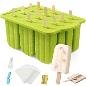 Popsicle Moulds, MEETRUE 12-piece Silicone Popsicle Mould Set - Easy To Remove, BPA-free Popsicle Moulds, Popsicle Moulds, Homemade Popsicle Make (Option: Green)