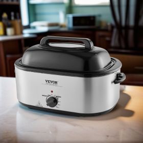 Electric Roaster Oven, 26 QT Turkey Roaster Oven With Self-Basting Lid, 1450W Roaster Oven With Defrost & Warm Function, Adjustable Temperature, (Option: Silver)