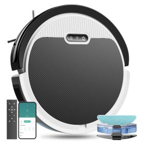 Robot Vacuum And Mop, 3 In 1 Combo Cleaner For Home With Pet Hair And Hard Floor, 5000Pa Suction, 120 Mins Run Time,Self-Charging,Super Thin Body (Color: Black White)