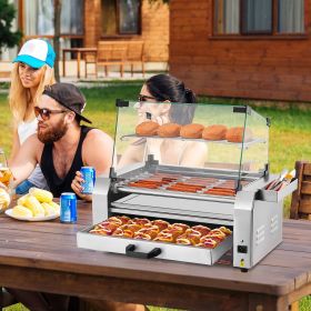 18 Hot Dog 7 Roller Electric Grill Cooker Machine Bun Warmer Cover 1200W (Option: Silver)