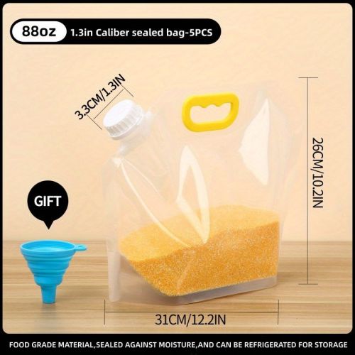5pcs Food Storage Bags; Portable Folding Sealed Food Storage Containers With Lids; Clear Reusable Large Capacity Storage Bags; Moisture-proof Sea