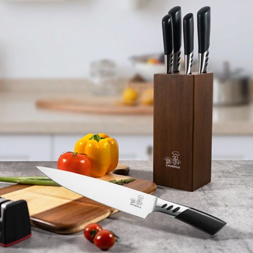 CHUSHIJI Knife Sets for Kitchen with Block and Sharpener 7-Pieces Premium Stainless Steel Kitchen Knife Sets with Block - Hard Wood Brown Knife B
