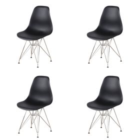 Set of 4 Modern Style Dining Chair, Shell Lounge Plastic Chair for Kitchen, Dining, Bedroom (Color: Black-dd)
