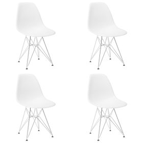 Set of 4 Modern Style Dining Chair, Shell Lounge Plastic Chair for Kitchen, Dining, Bedroom (Color: White-dd)