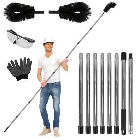 1Pc 11FT Gutter Cleaning Brush With Telescoping Handle Rain Gutter Cleaner Extendable Gutter Cleaning Tool From The Ground With 2 Angled Brushes (Color: Silver)